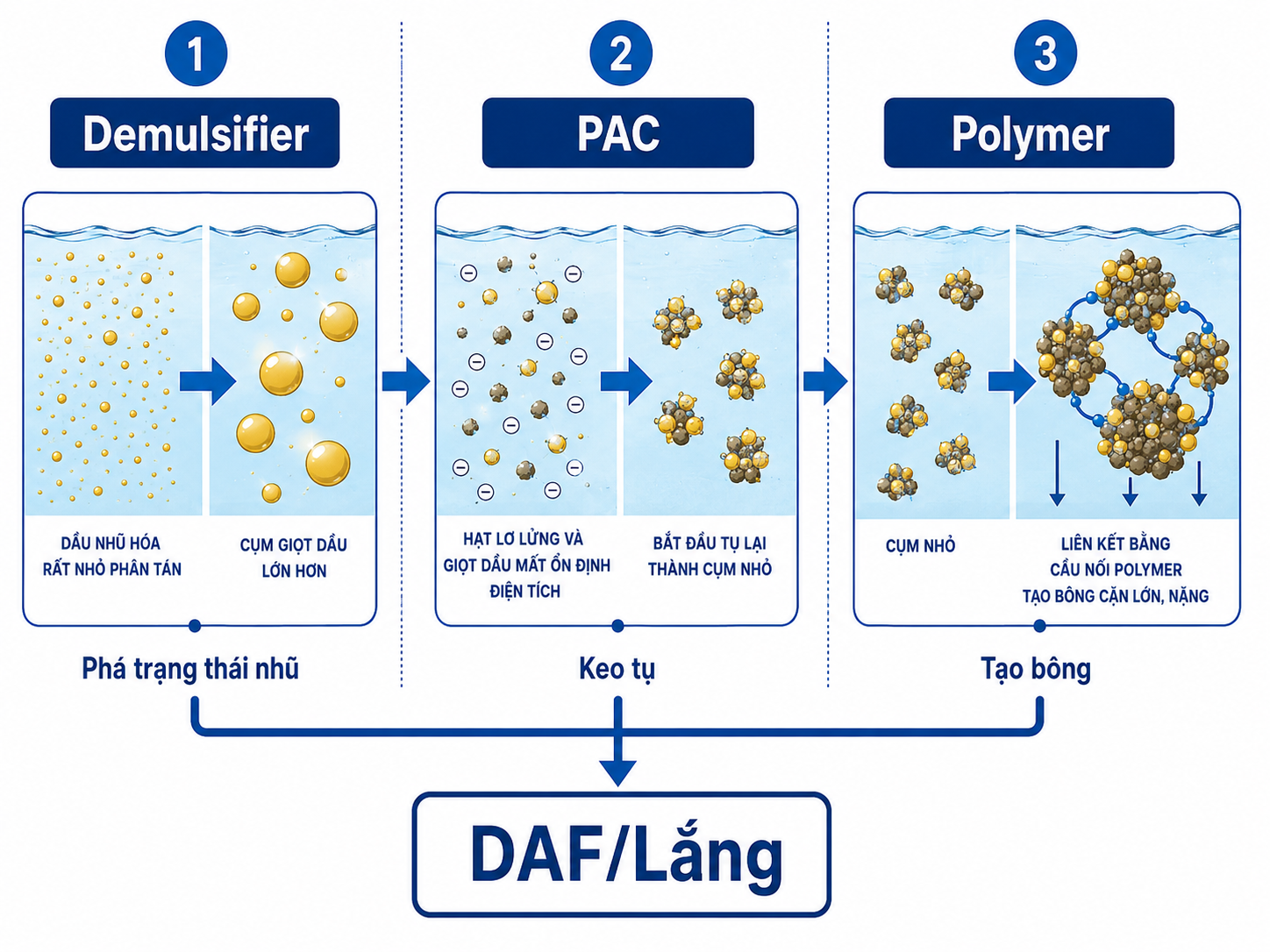 vai trò của chất phá nhũ PAC và Polymer trong xử lý nước