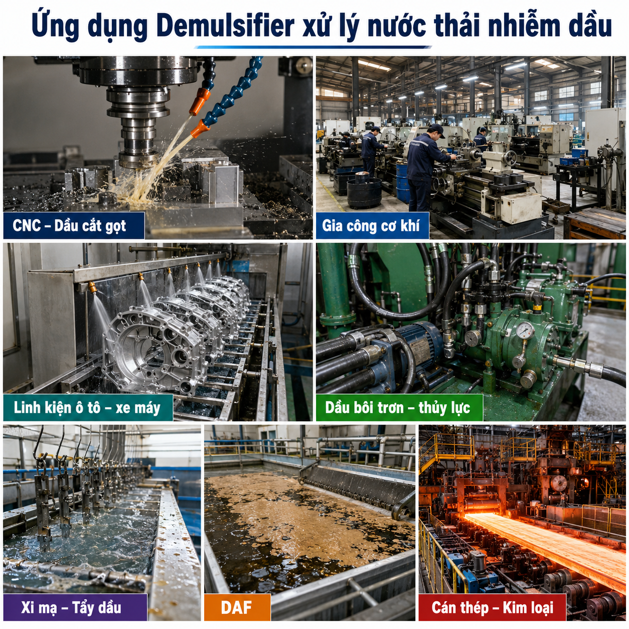 ứng dụng chất phá nhũ trong CNC cơ khí xi mạ DAF và cán thép