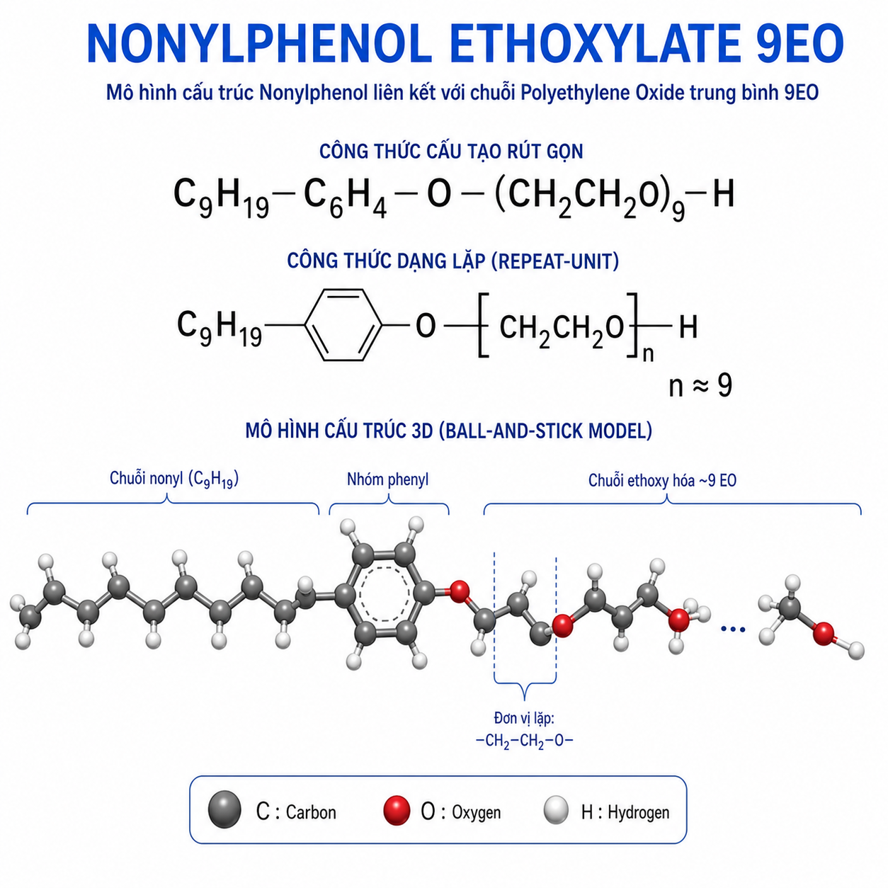 công thức cấu trúc Nonyl Phenol Ethoxylated NP9 9EO