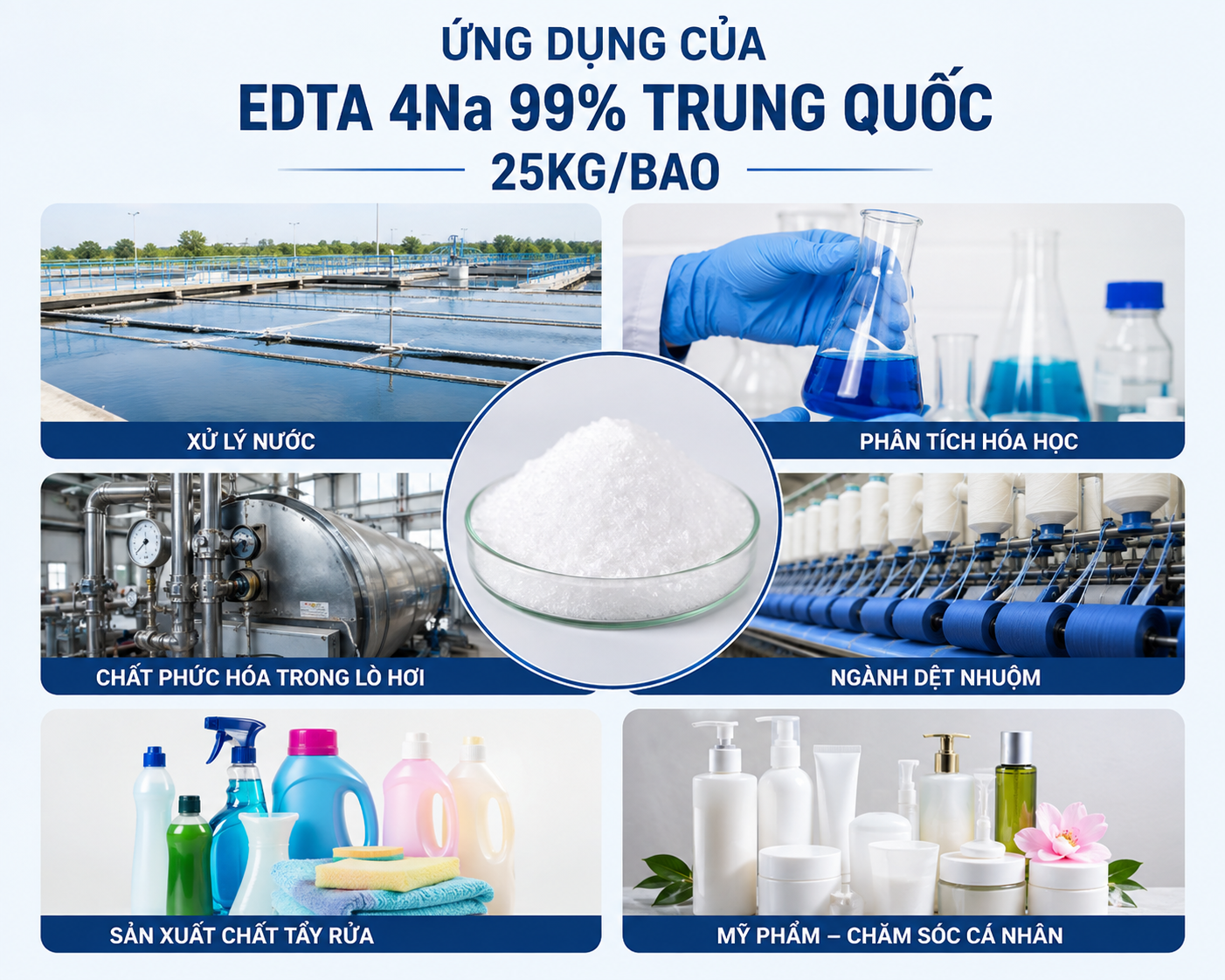 ứng dụng chất tạo phức EDTA trong xử lý nước tẩy rửa và dệt nhuộm