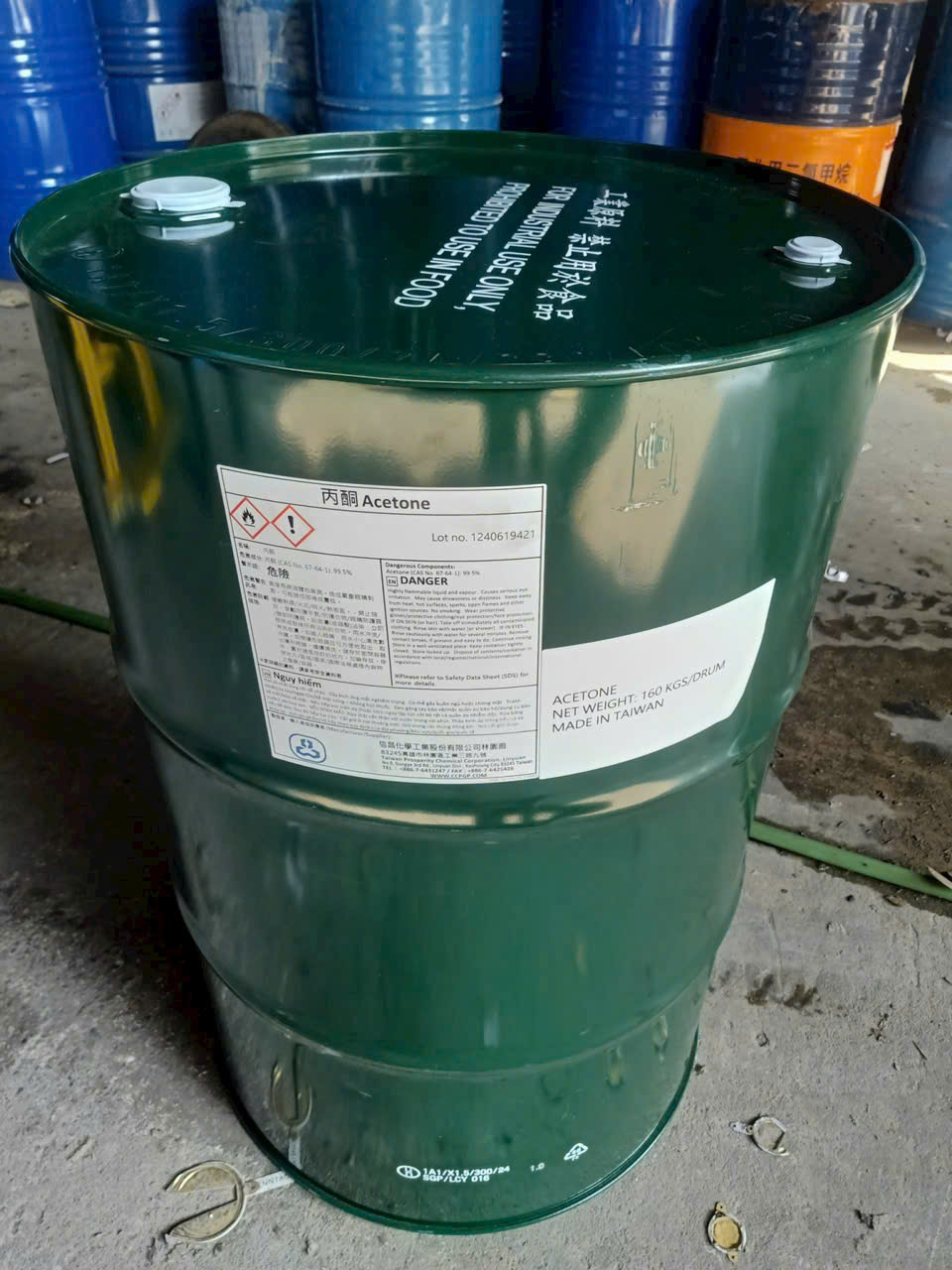 Acetone C₃H₆O 99.5% Taiwan Prosperity Đài Loan 160kg/Phuy