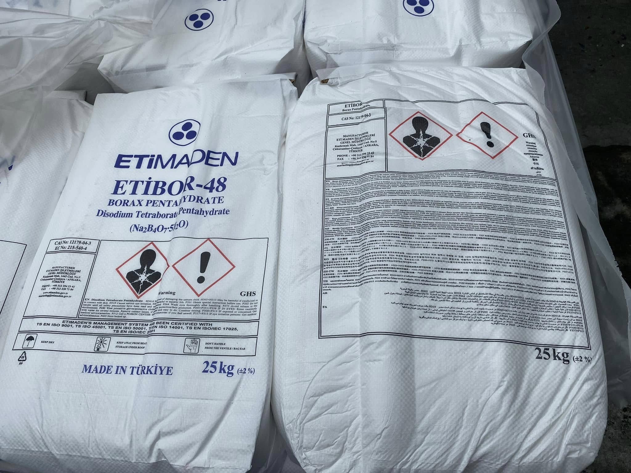 Borax Pentahydrate Etibor-48 Na₂B₄O₇·5H₂O Thổ Nhĩ Kỳ, quy cách 25kg/bao.