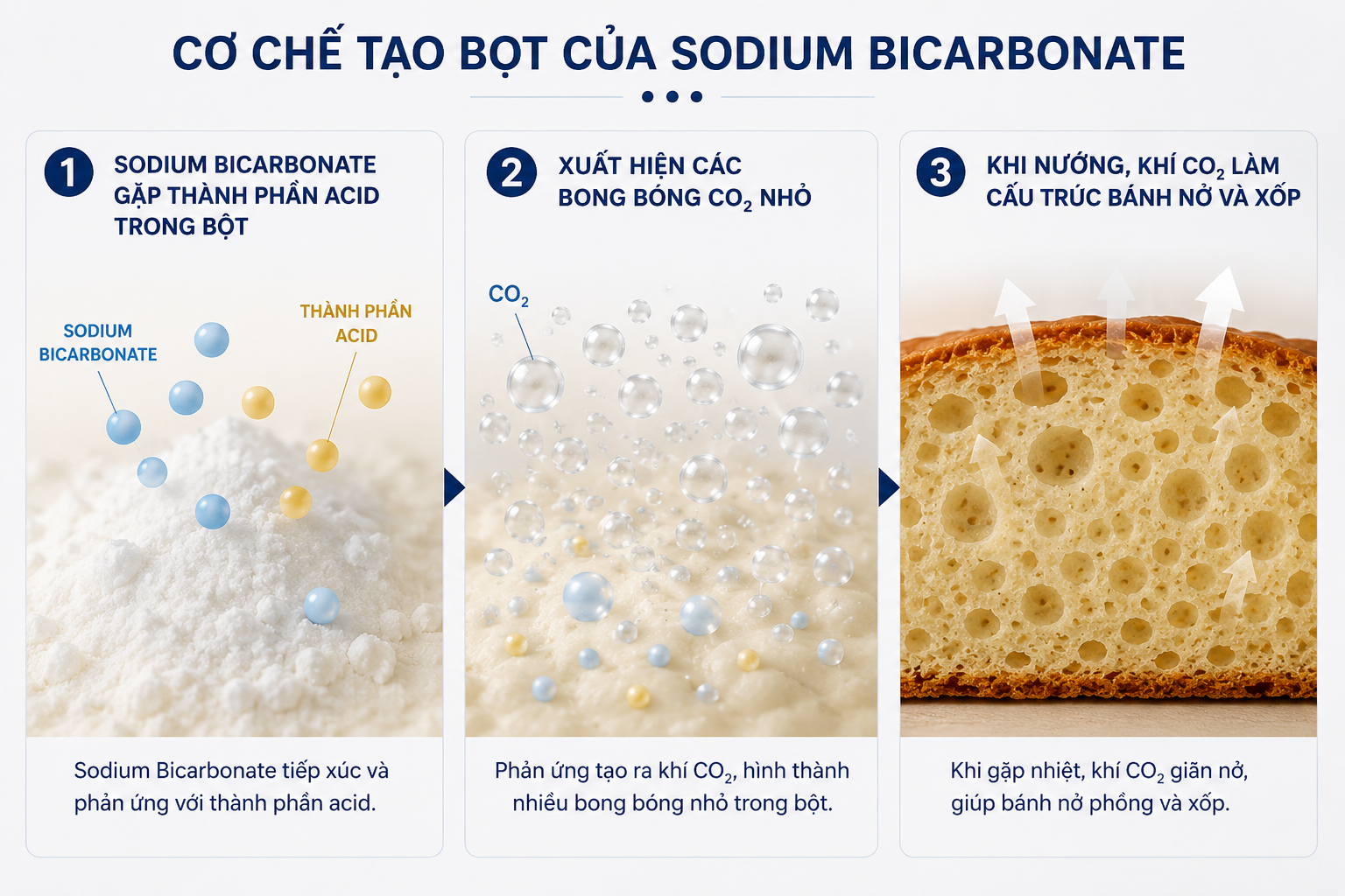 cơ chế Sodium Bicarbonate tạo khí CO2 trong bánh
