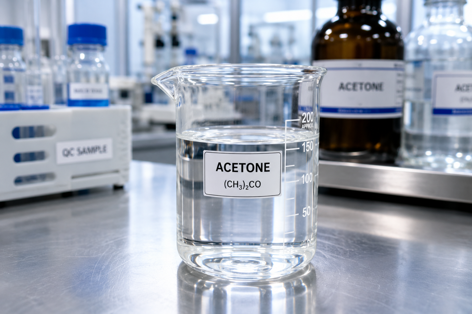Ngoại quan Acetone C₃H₆O 99.5% dạng chất lỏng trong suốt không màu
