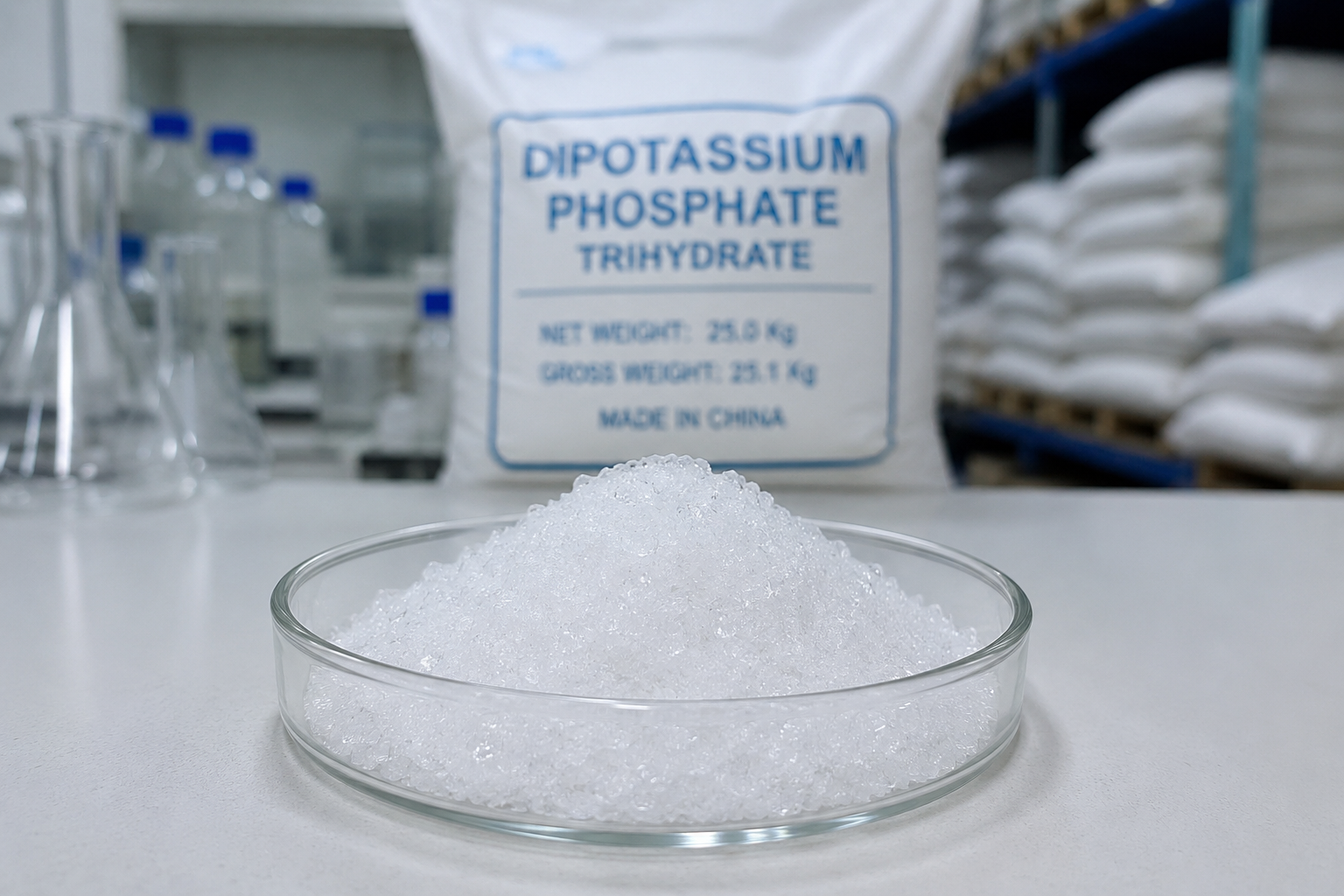 Ngoại quan Dipotassium Phosphate Trihydrate K₂HPO₄·3H₂O 99% tinh thể trắng